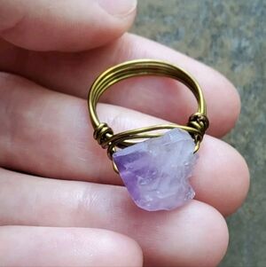 Artisan Amethyst Wire Wrapped Crystal Ring - Size 6.5
